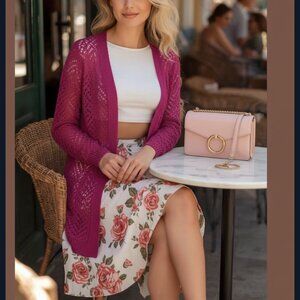 Lucky Brand "Live in Love" Fuchsia Knit Cardigan